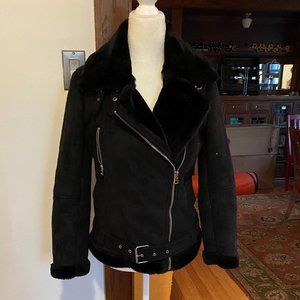 Topshop faux-shearling biker jacket